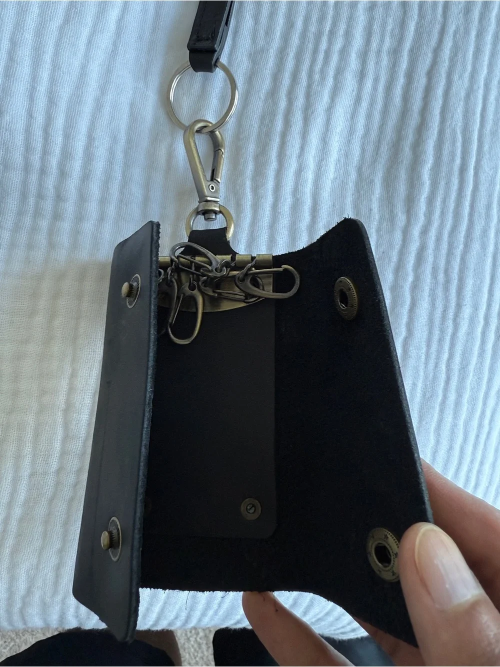 Black Noah Leather Wristlet Key Holder with Strap
